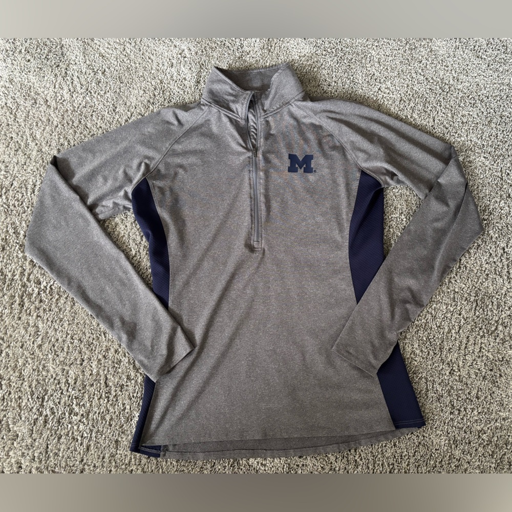 Pro Edge Michigan Women's Gray and Navy Quarter-Zip Pullover Size L 12/14